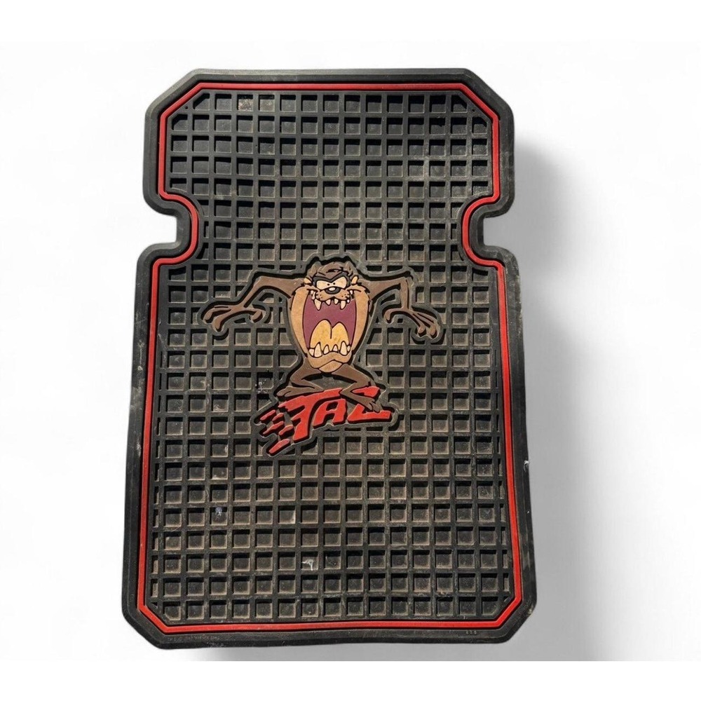 Vintage Taz Tasmanian Devil Rubber Car Floor Mat Looney Tunes Black Red
